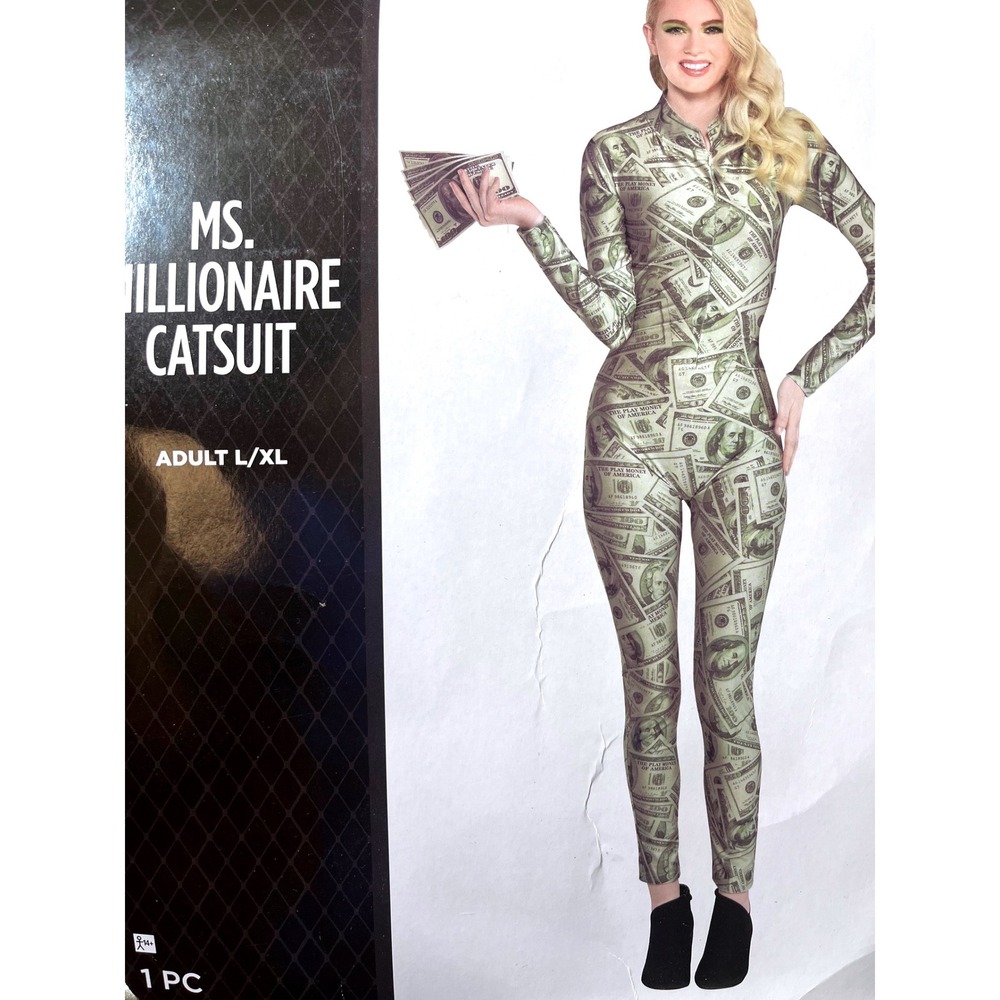 Sexy Ms. Millionaire Catsuit Halloween Morph Costume Cosplay Adult L/XL to Sz 16